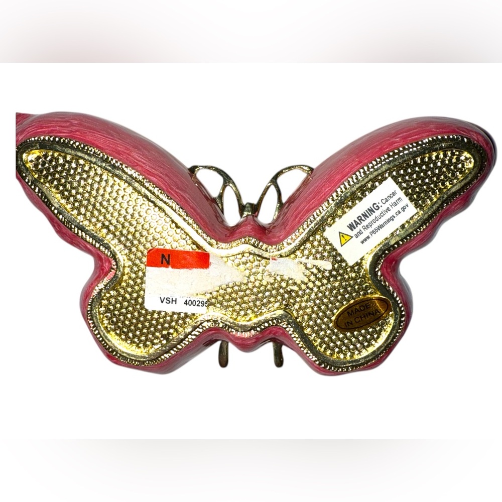 🦋 Kubla Crafts Jeweled Pink & Gold Butterfly Hinged Trinket Box NEW - Picture 2 of 9